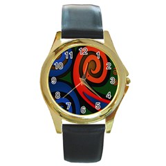 Simple Batik Patterns Round Gold Metal Watch by Sapixe