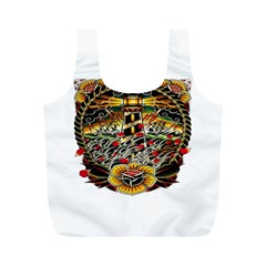 Tattoo Art Print Traditional Artwork Lighthouse Wave Full Print Recycle Bags (m)  by Sapixe