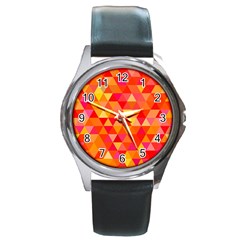 Triangle Tile Mosaic Pattern Round Metal Watch by Sapixe