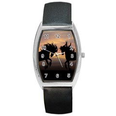 Horses Sunset Photoshop Graphics Barrel Style Metal Watch by Sapixe