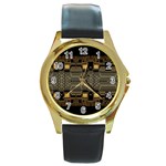 Board Digitization Circuits Round Gold Metal Watch Front