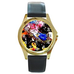 Smashed Butterfly 5 Round Gold Metal Watch by bestdesignintheworld