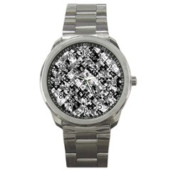 Black And White Patchwork Pattern Sport Metal Watch by dflcprints
