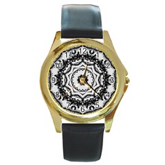 Abstract Pattern Fractal Round Gold Metal Watch by Sapixe