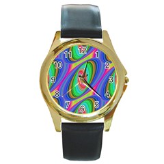 Ellipse Pattern Elliptical Fractal Round Gold Metal Watch by Sapixe
