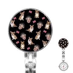 Queen Elizabeth s Corgis Pattern Stainless Steel Nurses Watch by Valentinaart