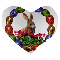 Easter Eggs Rabbit Celebration Large 19  Premium Flano Heart Shape Cushions by Sapixe