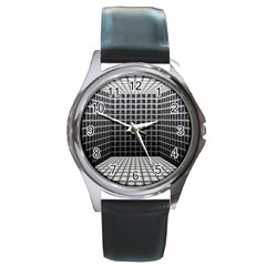 Space Glass Blocks Background Round Metal Watch by Nexatart