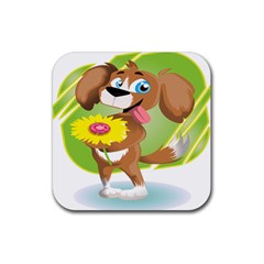 Dog Character Animal Flower Cute Rubber Coaster (square)  by Sapixe