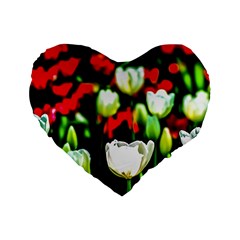 White And Red Sunlit Tulips Standard 16  Premium Flano Heart Shape Cushions by FunnyCow