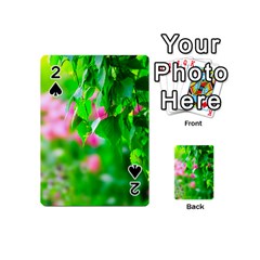 Green Birch Leaves, Pink Flowers Playing Cards 54 (mini)  by FunnyCow