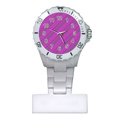 Pink Violet Diagonal Lines Plastic Nurses Watch by snowwhitegirl