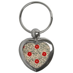 Papanese Floral Red Key Chains (heart)  by snowwhitegirl