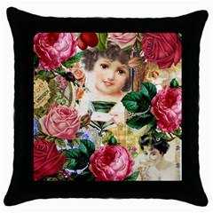 Little Girl Victorian Collage Throw Pillow Case (black) by snowwhitegirl