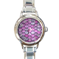Pink Mermaid Scale Round Italian Charm Watch by snowwhitegirl