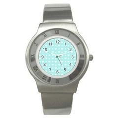 Hearts Dots Blue Stainless Steel Watch by snowwhitegirl