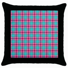 Blue Pink Plaid Throw Pillow Case (black) by snowwhitegirl