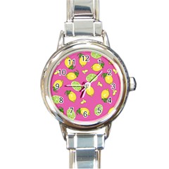 Lemons And Limes Pink Round Italian Charm Watch by snowwhitegirl