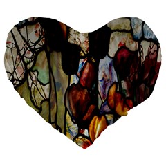 Tiffany Window Colorful Pattern Large 19  Premium Flano Heart Shape Cushions by Sapixe