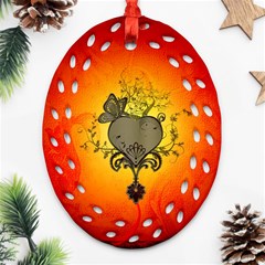 Wonderful Heart With Butterflies And Floral Elements Oval Filigree Ornament (two Sides) by FantasyWorld7