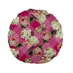Retro Pets Plaid Pink Standard 15  Premium Round Cushions by snowwhitegirl