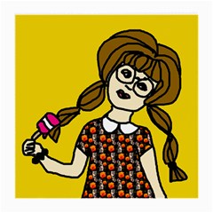 Girl With Popsicle Yellow Background Medium Glasses Cloth by snowwhitegirl