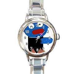 Blue Glitter Zombie Round Italian Charm Watch by snowwhitegirl