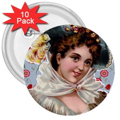 Victorian Lady Blue Floral 3  Buttons (10 Pack)  by snowwhitegirl