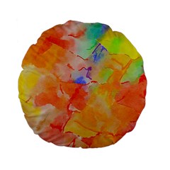 Orange Red Yellow Watercolors Texture                                                  Standard 15  Premium Flano Round Cushion by LalyLauraFLM