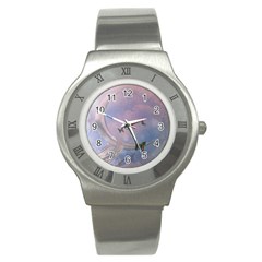 The Wonderful Moon With Butterflies Stainless Steel Watch by FantasyWorld7
