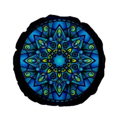 Mandala Blue Abstract Circle Standard 15  Premium Flano Round Cushions by Simbadda
