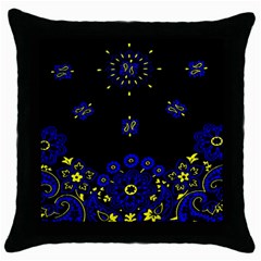 Blue Yellow Bandana Throw Pillow Case (black) by dressshop