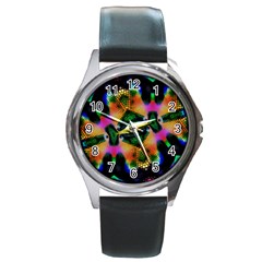 Butterfly Color Pop Art Round Metal Watch by Nexatart