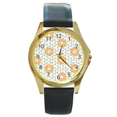 Stamping Pattern Fashion Background Round Gold Metal Watch by Sapixe