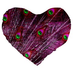 Peacock Feathers Color Plumage Large 19  Premium Flano Heart Shape Cushions by Sapixe