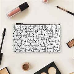 Funny Cat Pattern Organic Style Minimalist On White Background Cosmetic Bag (small) by genx