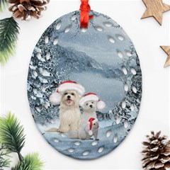 Christmas, Cute Dogs And Squirrel With Christmas Hat Oval Filigree Ornament (two Sides) by FantasyWorld7