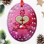Wonderful Hearts With Floral Elements Oval Filigree Ornament (Two Sides) Back