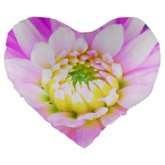 Pretty Pink, White And Yellow Cactus Dahlia Macro Large 19  Premium Heart Shape Cushions by myrubiogarden