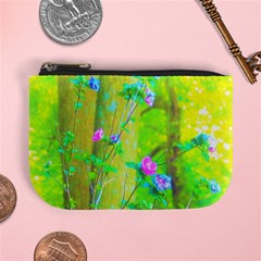 Hot Pink Abstract Rose Of Sharon On Bright Yellow Mini Coin Purse by myrubiogarden
