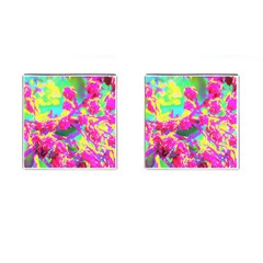 Psychedelic Succulent Sedum Turquoise And Yellow Cufflinks (square) by myrubiogarden