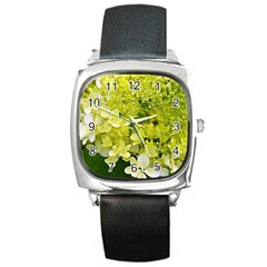 Elegant Chartreuse Green Limelight Hydrangea Macro Square Metal Watch by myrubiogarden