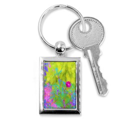Red Rose With Stunning Golden Yellow Garden Foliage Key Chains (rectangle)  by myrubiogarden