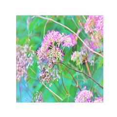 Invincibelle Spirit Hot Pink Hydrangeas On Aqua Green Small Satin Scarf (square) by myrubiogarden