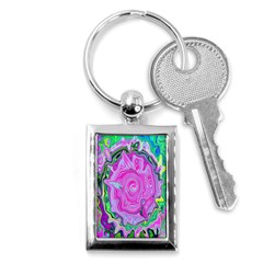 Groovy Pink, Blue And Green Abstract Liquid Art Key Chains (rectangle)  by myrubiogarden