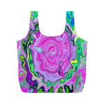 Groovy Pink, Blue And Green Abstract Liquid Art Full Print Recycle Bag (M) Back
