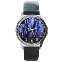 Beeches Autumn Foliage Forest Tree Round Metal Watch by Wegoenart