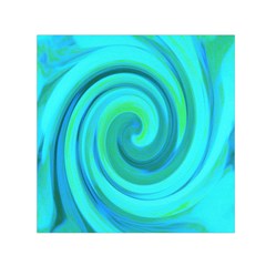 Groovy Cool Abstract Aqua Liquid Art Swirl Painting Small Satin Scarf (square) by myrubiogarden