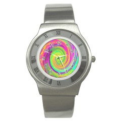 Groovy Abstract Purple And Yellow Liquid Swirl Stainless Steel Watch by myrubiogarden