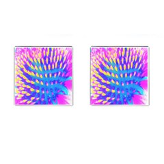 Pink, Blue And Yellow Abstract Coneflower Cufflinks (square) by myrubiogarden